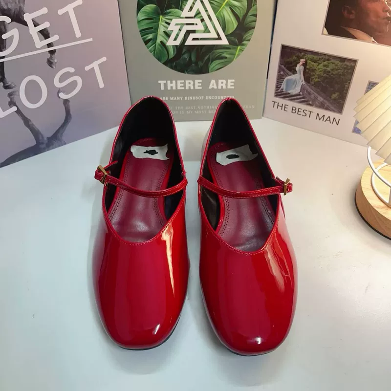 Красные балетные туфли Z Flat Shoes женские 2025 год Patent Leather Mary Jane плоские ботинки женские обувь легкая и удобная