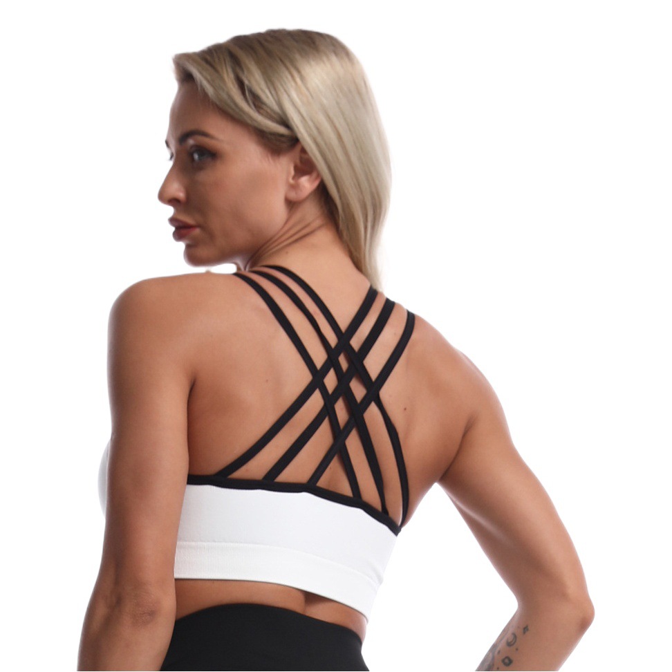 Sujetador deportivo transfronterizo europeo y americano para mujer, con espalda cruzada, a prueba de golpes, ajustado, push-up, para yoga, fitness, entrenamiento y running.