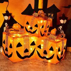 新しいホット販売ハロウィンカボチャ LED ギフトボックスライト面白いゴースト 3 点セットクリスマス雰囲気パーティー装飾品