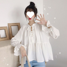 长袖白衬衫女2024春季新款韩版学生娃娃领小衫宽松上衣设计感小众