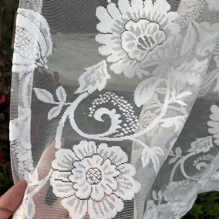 White Warp Knitted Window Screen Lace Gauze Fabric Flower and Fruit Mesh Fabric Curtain Cross-border Supply Living Room Bedroom Gauze Curtain