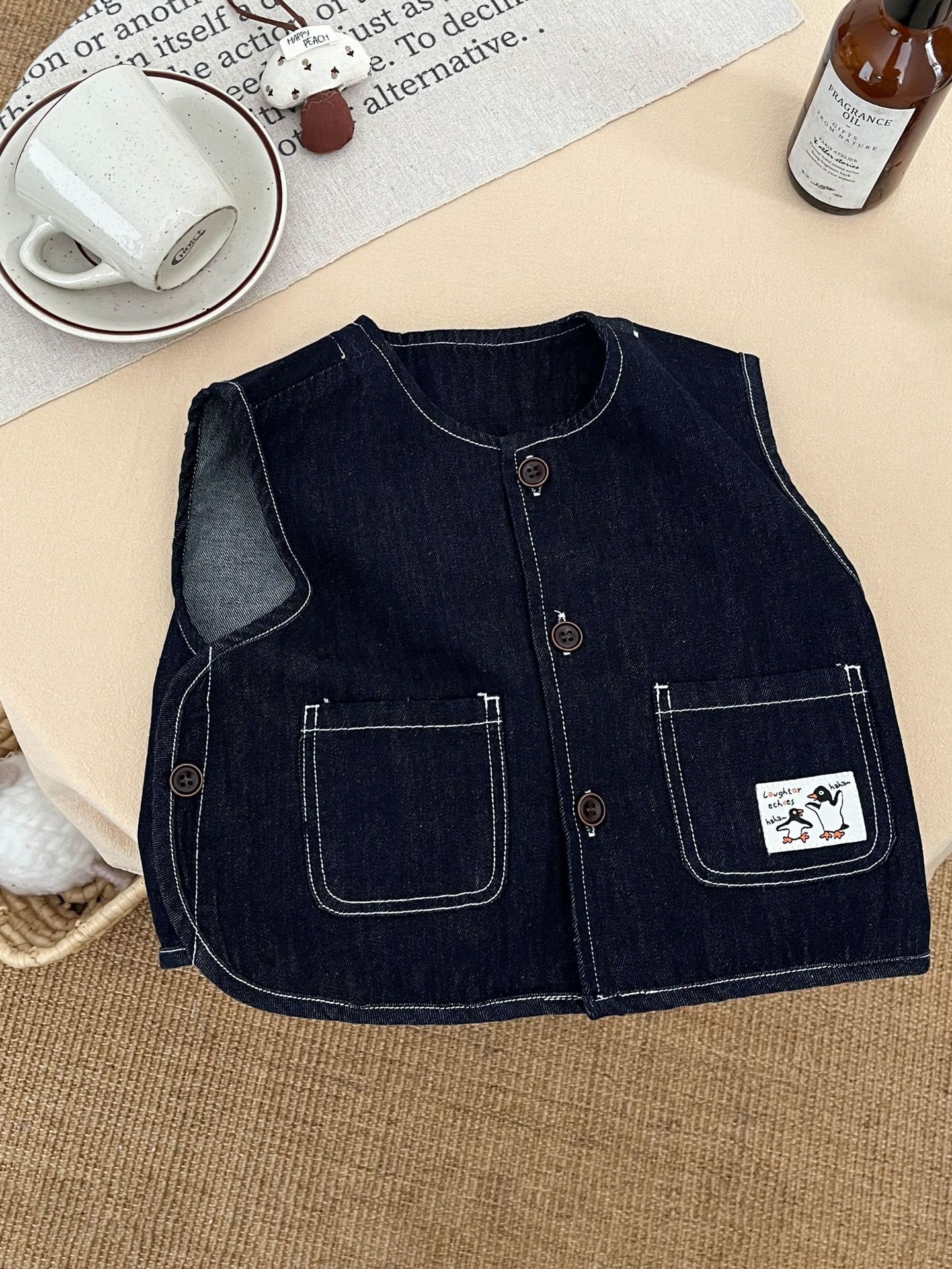 Chaleco vaquero para niños, conjunto de otoño, chaleco holgado y versátil, ropa exterior para bebés, chaleco informal para niños