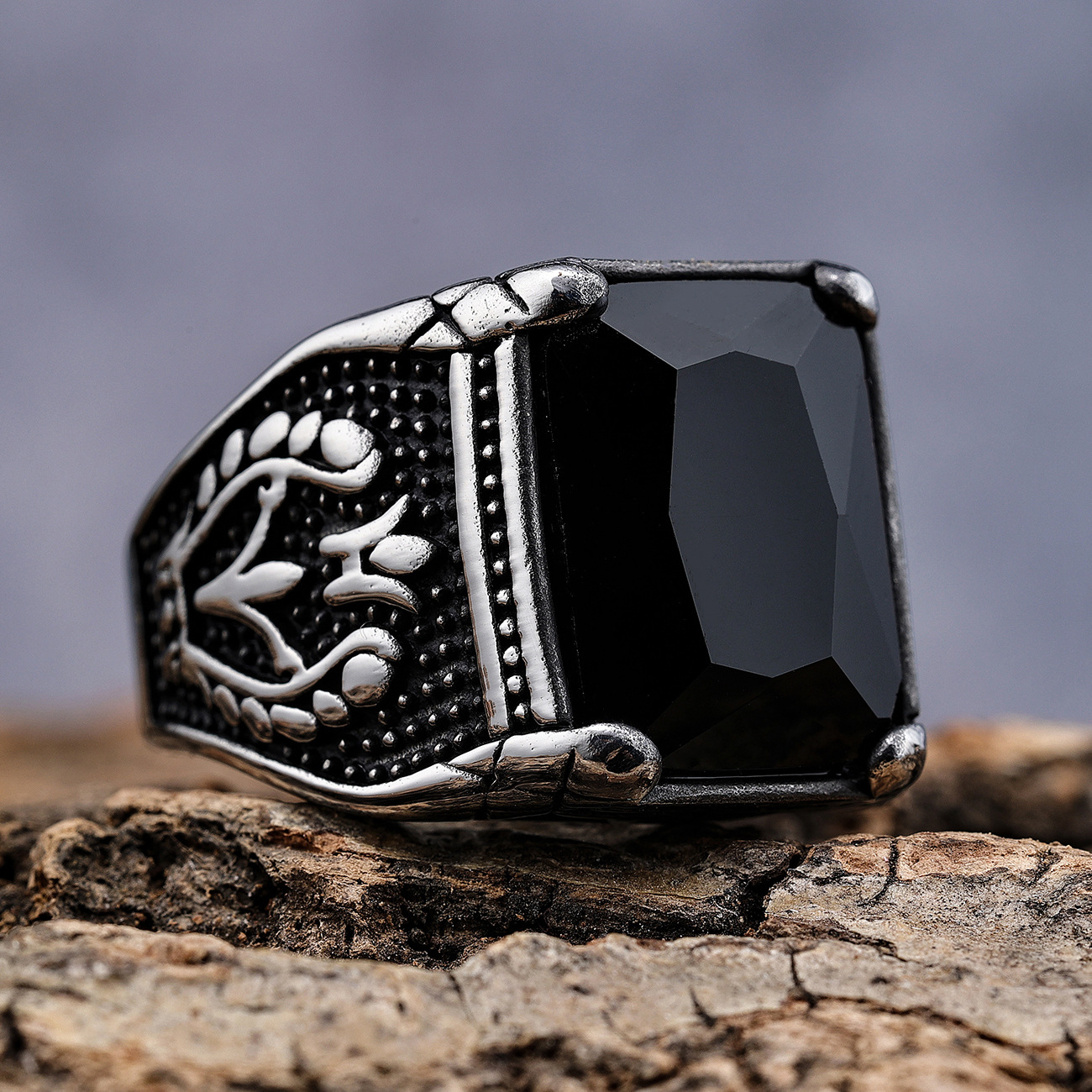 Anillos apilables retro de tulipán con gemas, de acero inoxidable, que no se oxidan, joyería de moda, venta al por mayor, estilo nórdico, superventas transfronterizo.