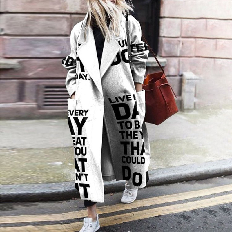 Abrigo de Lana Estampado para Mujer Poliéster Suelto para Moda Callejera