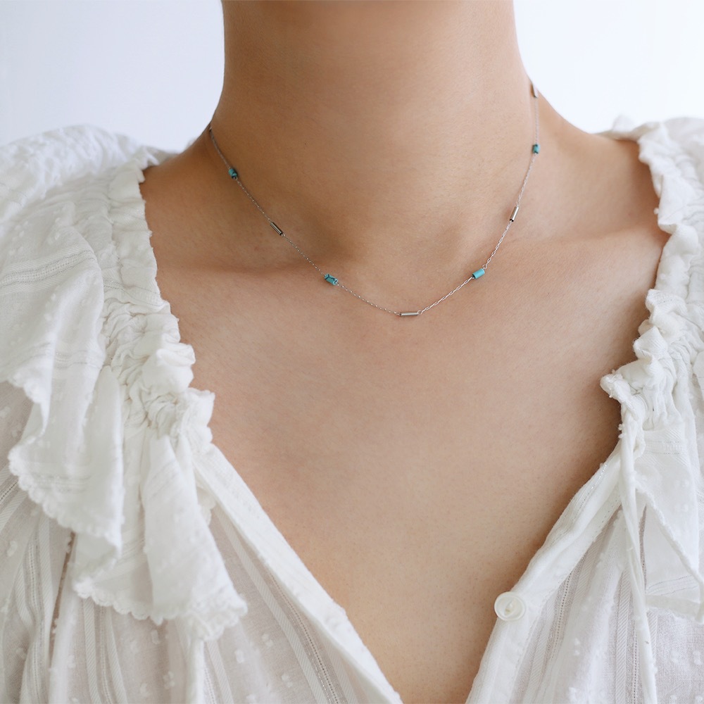 Linglang Blue Turquoise Beaded Necklace Vintage Layered Necklace Chain Stacked Necklaces for Women Layering Jewelry