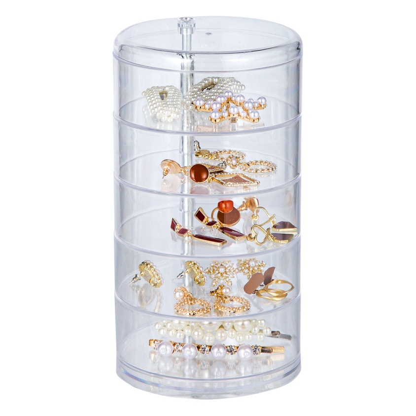 [En stock] Cosméticos a prueba de polvo cabeza giratoria caja de cuerda joyería puff display stand ear studs collar de mano colgante de almacenamiento