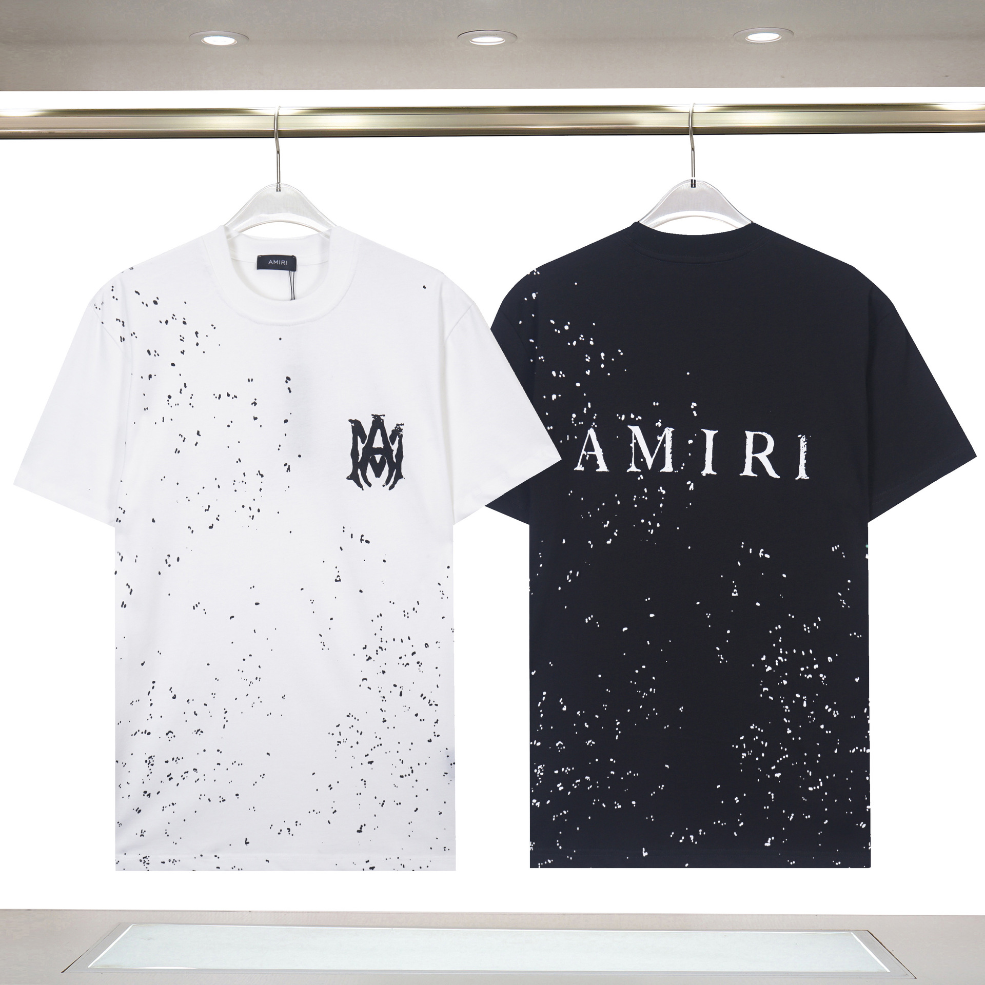Amiri Cross-Border New AMIRI Letter Logo Hot Drilling Craft para hombres y mujeres camisetas de manga corta sueltas