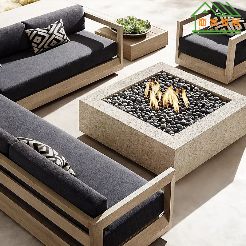 Nórdico al aire libre sofá de madera maciza solo a prueba de sol Villa Terraza al aire libre teca té Mesa combinación modelo sala de sofá
