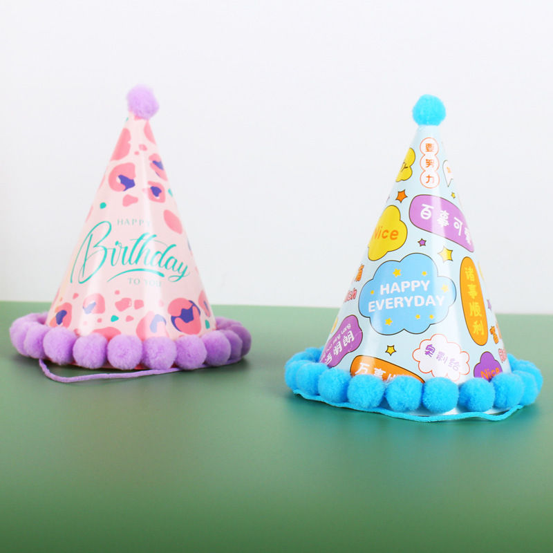 Nuevo creativo fiesta cumpleaños sombrero adulto niños felpa decorativa carta papel sombrero pastel fiesta sombrero triángulo sombrero