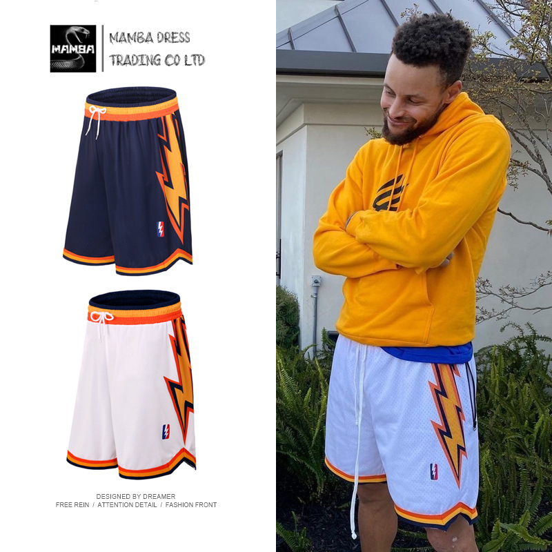 Warriors Curry Summer Thin Lightning Sports Basketball Casual Shorts Men's Loose Board