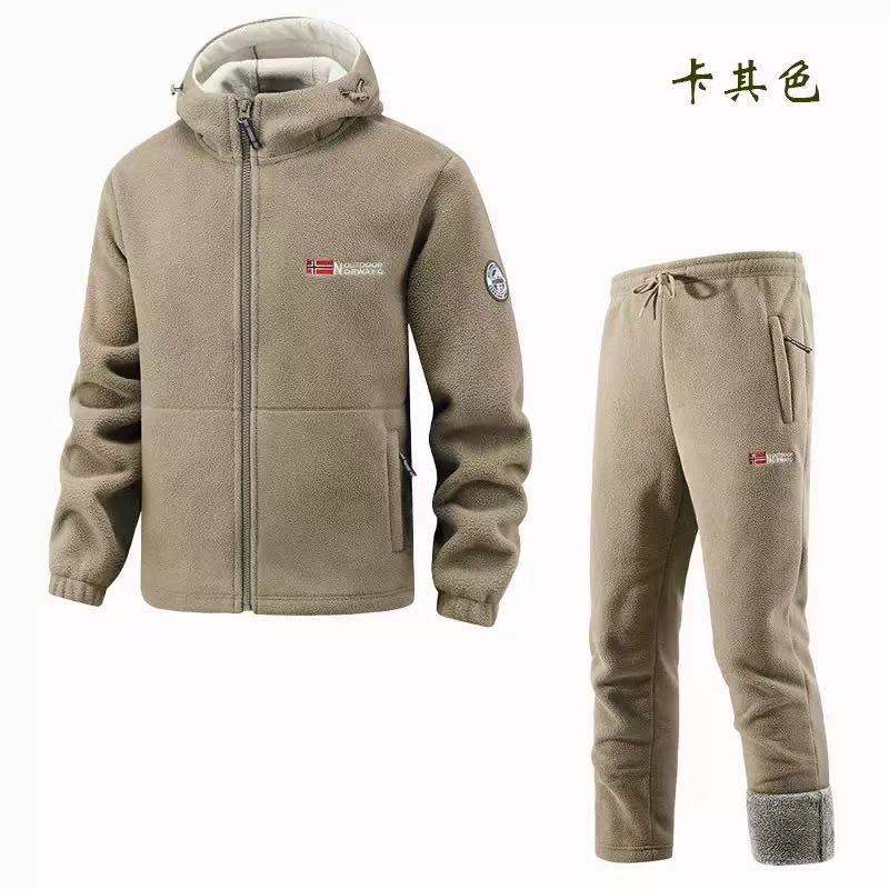 Cross-border fleece suit men's winter outdoor casual sports thick fleece jacket and trousers couple two-piece set