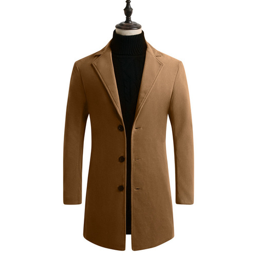 Nylon Jacket for Men - Autumn/Winter Long-Style Wool Blend Coat - Youth Korean Version - Thick Windbreaker