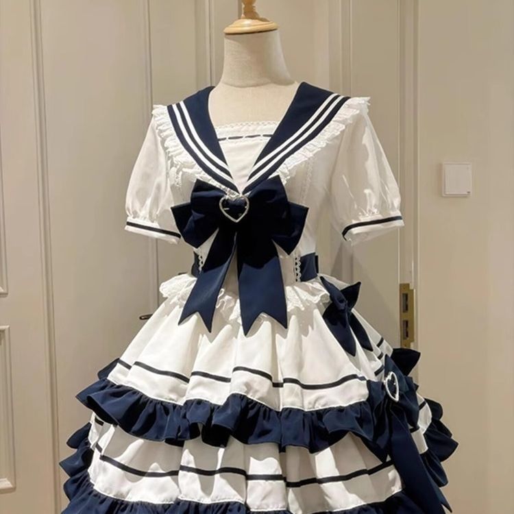 温柔海军风青春少女蛋糕裙洋装连衣裙lolita洛丽塔2025夏季新款潮