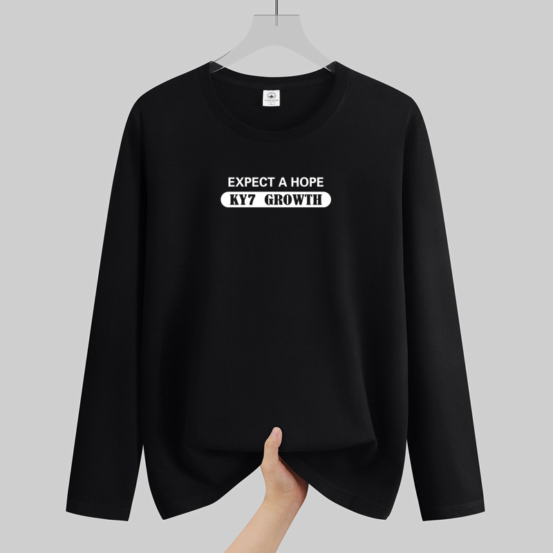 T-shirt a maniche lunghe in puro cotone per uomo con cappuccio, stratificazione primaverile e autunnale, fondo casual largo di tendenza Instagram per ragazzi_voghion.com