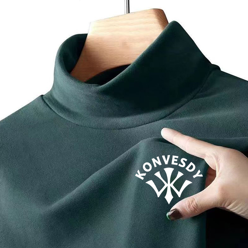 Exquisito negocio slim fit hong kong estilo slim fit de terciopelo a prueba de frío cálido medio cuello alto ropa interior de otoño camiseta de los hombres