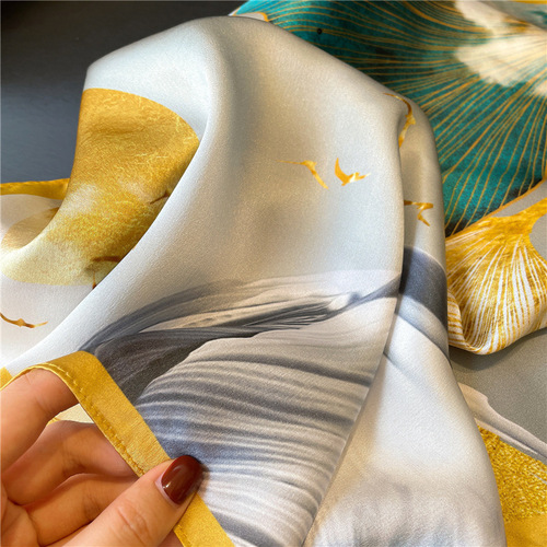 Silk scarf women's new European and American street mulberry silk scarf printed flowers silk scarf bag decoration scarf ribbon