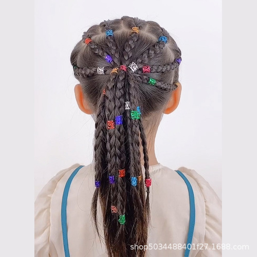 Internet celebrity's same style children's braided metal hair buttons, dreadlocks aluminum buttons, girls' sweet, cool, trendy, handsome, hip-hop punk hair accessories ring