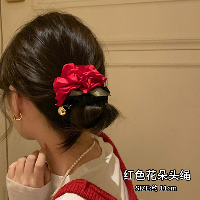 Rosas flores intestino anillo de cabello para mujeres 2024 nueva sensación de atmósfera primavera Zhao LuSi con el mismo tocado de cabello