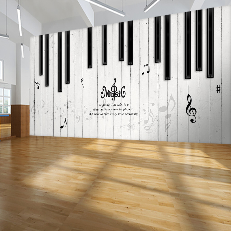 音乐艺术培训教室墙纸琴行壁纸吉他钢琴音符前台背景墙3d壁布