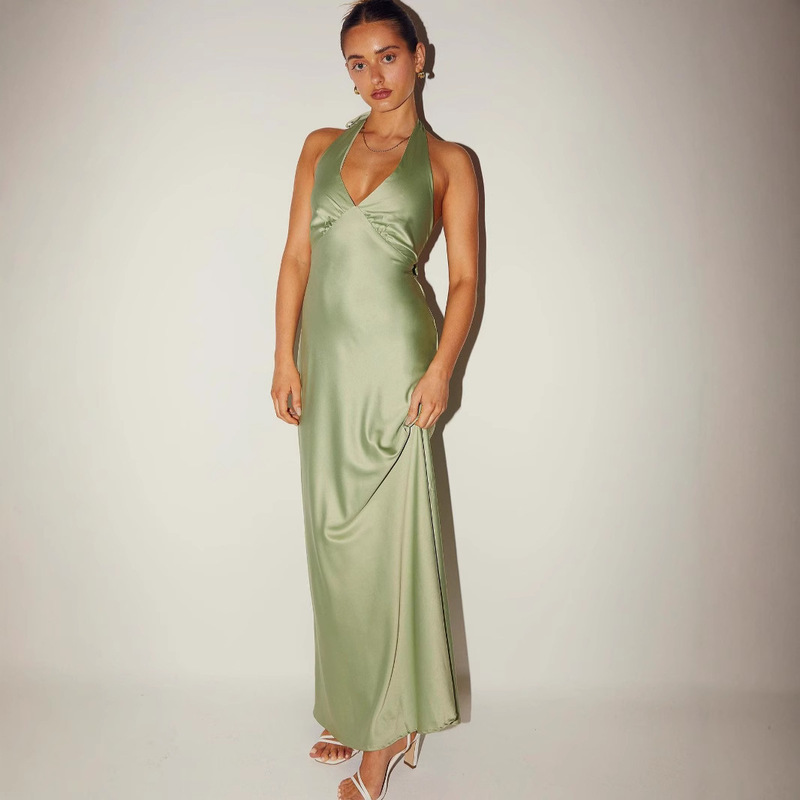 in stock 25 Years European and American Cross-border Women's Dress Solid Color V-neck Slim-fit Sexy dress Evening Dress in stock 25 Years European and American Cross-border Women's Dress Solid Color V-neck Slim-fit Sexy dress Evening Dress
