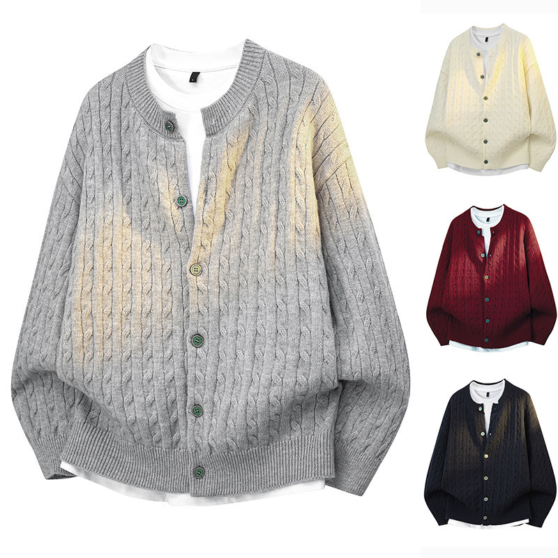 New autumn and winter cardigans, knitted sweaters, men's couple's cable knit patterns, trendy old money style, cross-border factory wholesale New autumn and winter cardigans, knitted sweaters, men's couple's cable knit patterns, trendy old money style, cross-border factory wholesale