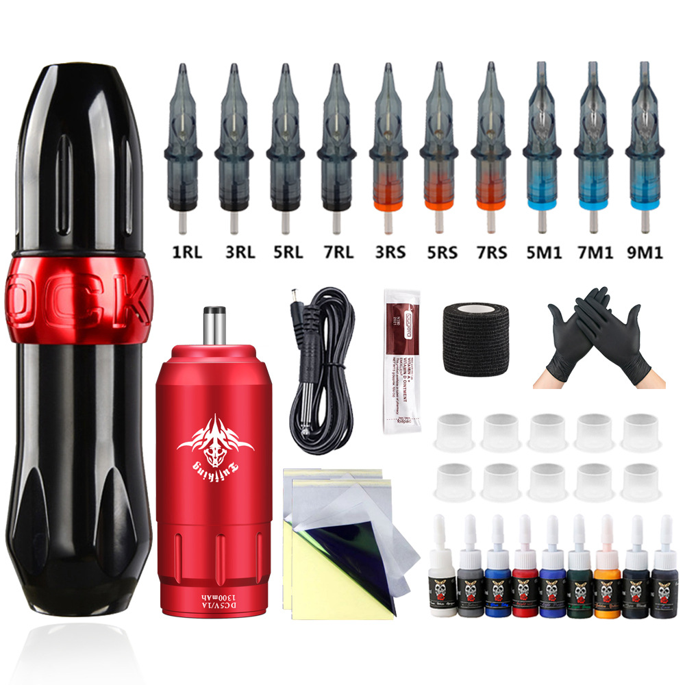 Venta caliente transfronteriza máquina de tatuaje traje conjunto completo herramienta de tatuaje línea de corte máquina de niebla combinación DC fuente de alimentación inalámbrica