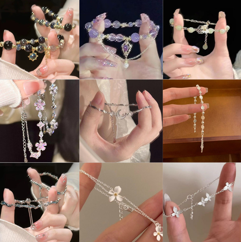 In-Stock Cherry Blossom Pink Flower Bracelet, Light Luxury, Fresh Floral, Elegant Style, Same Model as on Xiaohongshu, Cool Vibe, Best Friend Gift