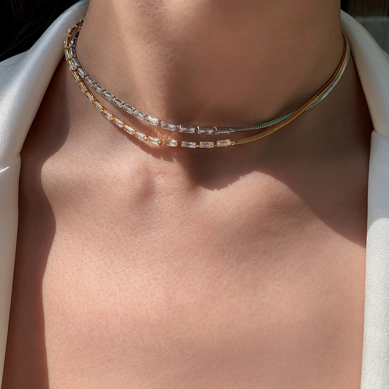 Fashion Minority Design Types A And B Patchwork Easy Matching Minimalist Half Diamond Half Chain Personalized Necklace Ins Summer Clavicle Chain Fashion display picture 1