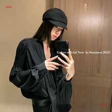 ZHAIAIAIA 黑色雪纺衬衫女秋季新款小衫宽松V领设计感法式衬衣