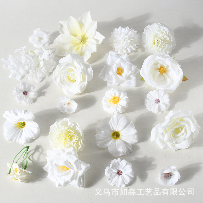 Decoración de flores de imitación blanca seda flordiy material artesanal tocado accesorios de flores decoración de boda para el hogar