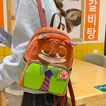 2025新卡通ins动物城毛绒兔子双肩包包女可爱狐狸尼克朱迪背