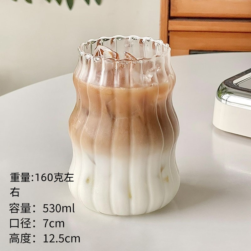 Taza de nubes Taza de vidrio de café de viento ins Taza de paja de rayas en espiral para el hogar Taza de té con leche de vidrio de borosilicato