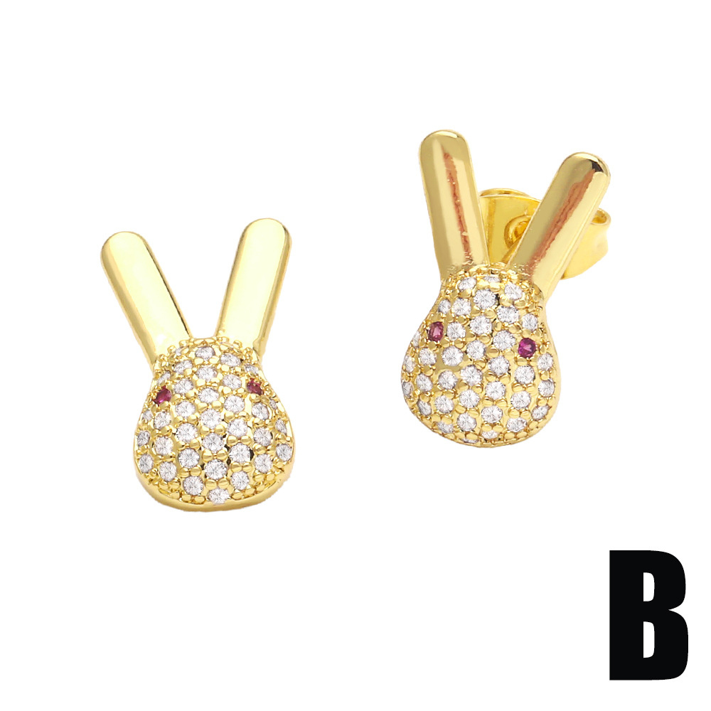 Fashion Rabbit Bear Copper Ear Studs Inlay Zircon Copper Earrings