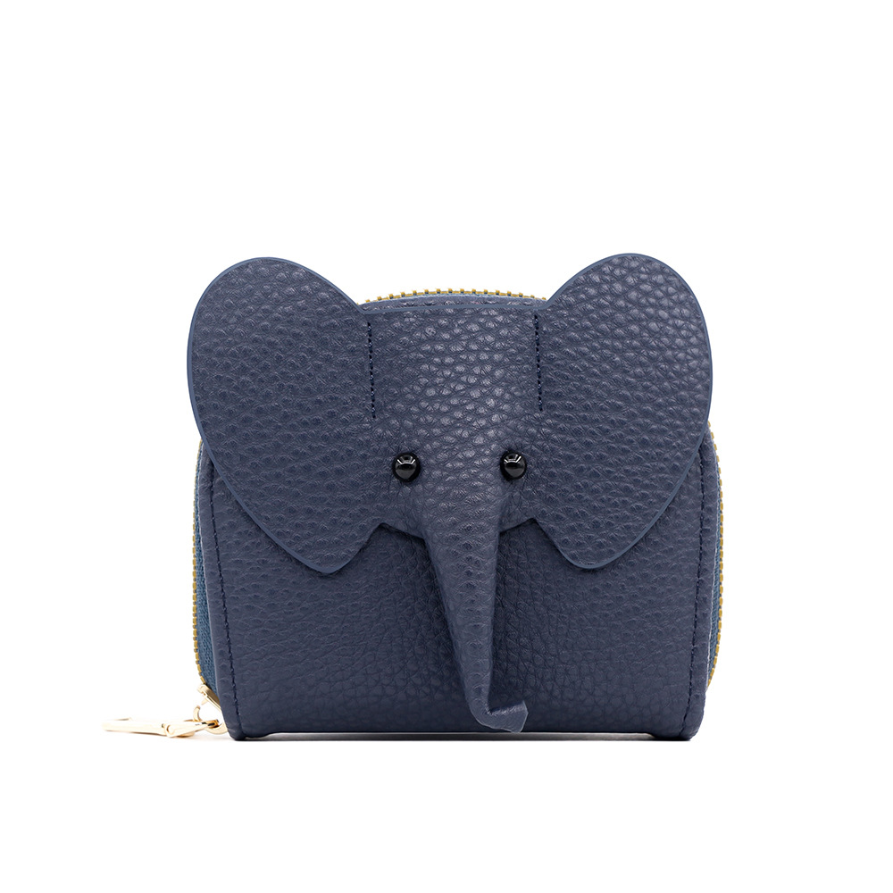 Nuevo lychee patrón corto órgano tarjeta titular ID bolsa lindo elefante multi-Tarjeta titular de la tarjeta monedero cremallera bolsa