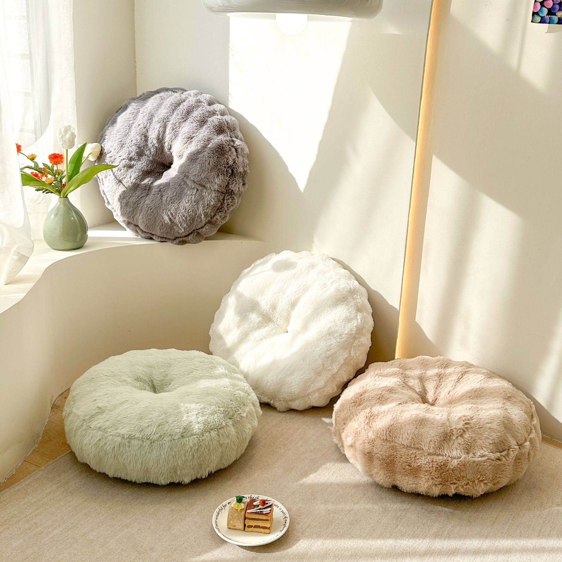 冬季兔毛绒坐垫加大加厚蒲团垫现代简约餐椅垫办公室榻榻米地板垫