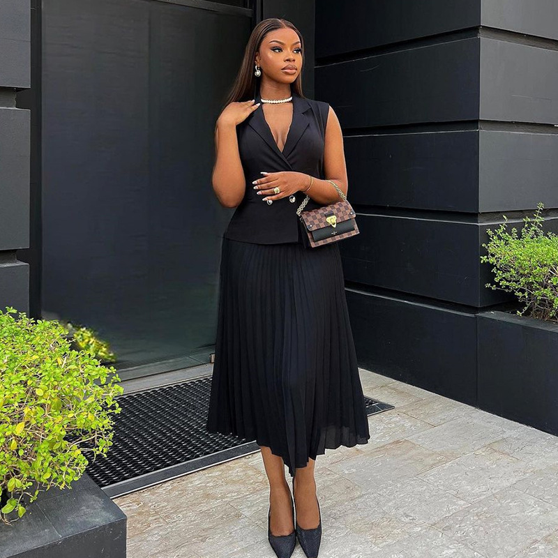 Regular Fit Fit Type Business Women's Formal Solid Color Polyester Button Skirt Co-ord Set Skirt Sets