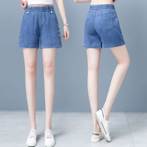 Women's Summer Ultra-Thin Tied-Up Waist Denim Shorts, Heat-Proof Ice Silk Slim Straight Leg Pants, Cool Five-Finger Shorts