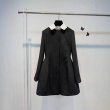 秋冬高端女装羊毛呢大衣修身中长款甜美拼接娃娃领纯色毛呢外套女