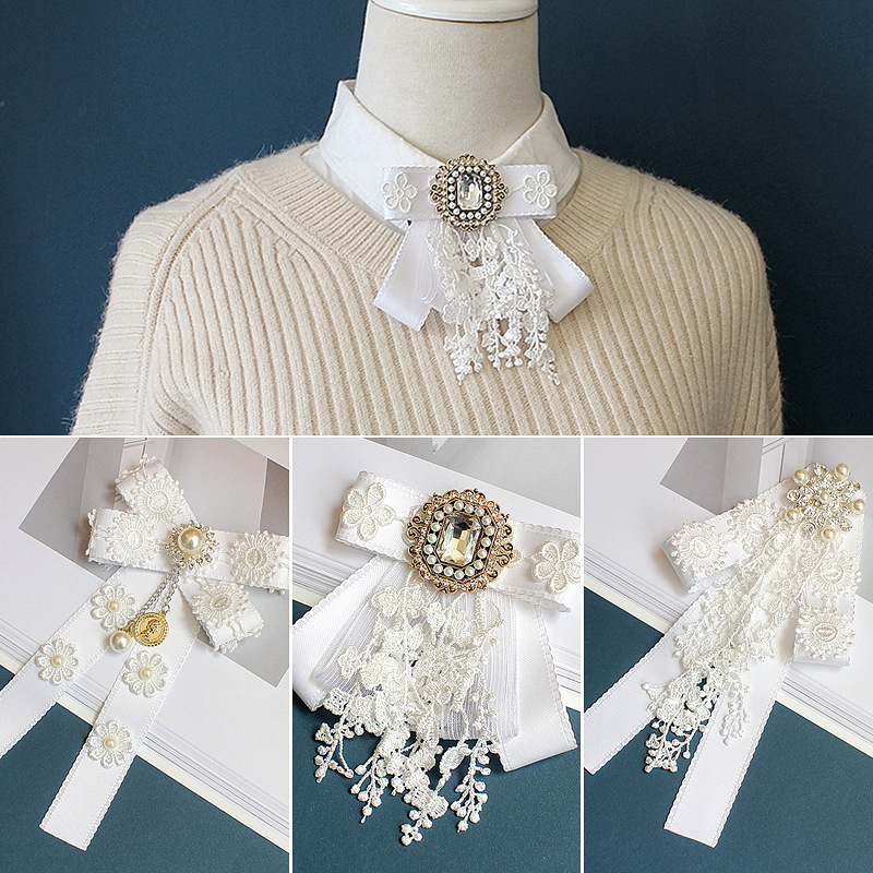Niche Design White Lace Ribbon Women's Dress Shirt Bow Tie Cross-Border Hot Sale Niche Design White Lace Ribbon Women's Dress Shirt Bow Tie Cross-Border Hot Sale
