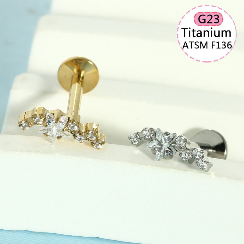 G23 Titanium Alloy Lip Piercing Jewelry Lip Ring Flower Stud Internally Threaded detail image 10