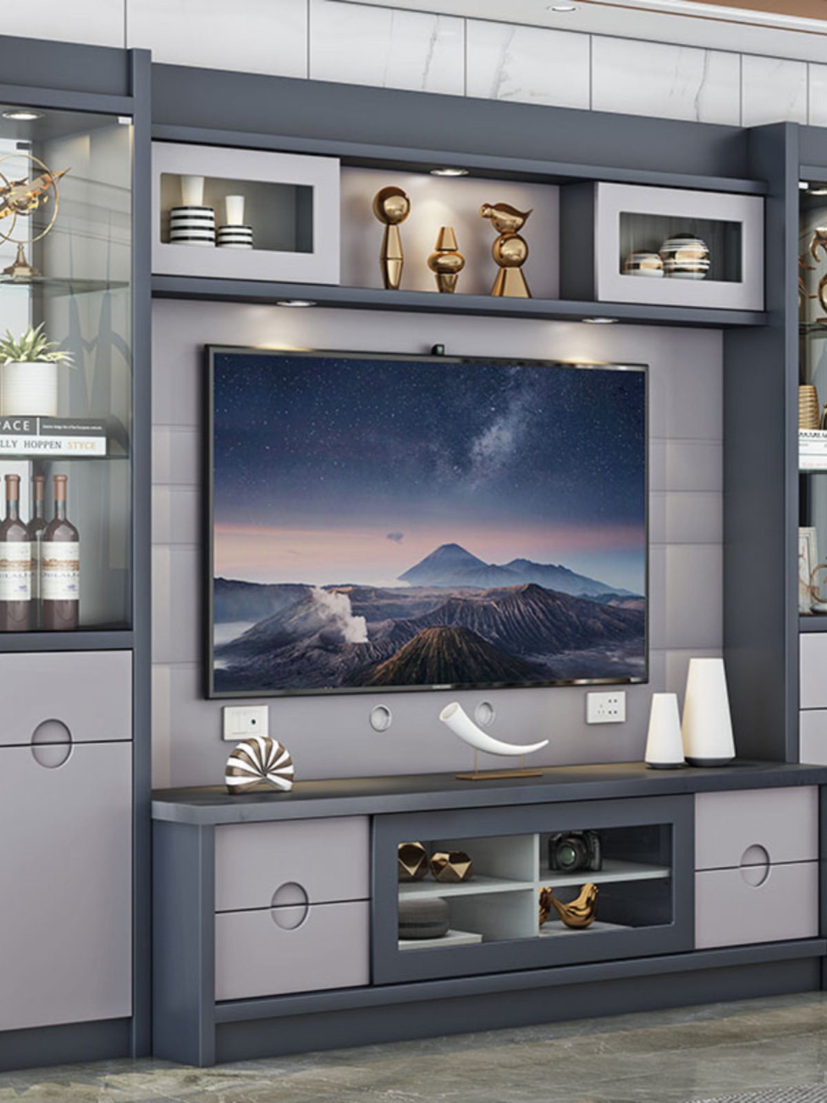 地柜2025一体组合墙背景酒柜墙柜整体影视电视柜客厅新款落地其他