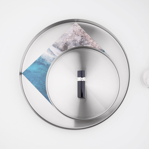 Nordic ins style light luxury storage disc silver brushed stainless steel round tray cosmetics jewelry tea tray