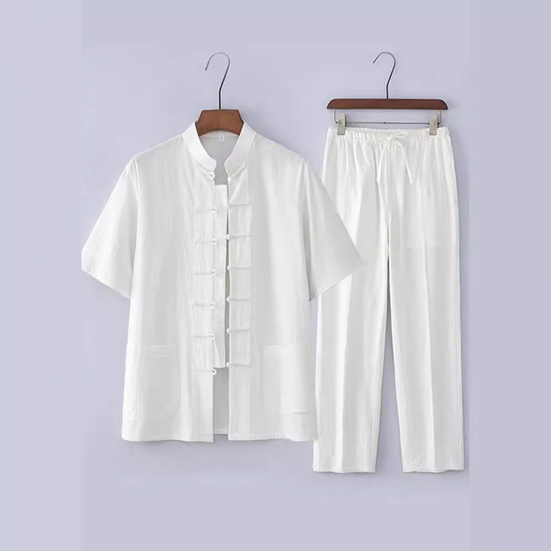 Chinese Style Tang Suit Men's Middle-aged and Elderly Cotton Linen Short-sleeved suit Vintage Men's Hanfu Casual Dad's Summer Thin Suit Chinese Style Tang Suit Men's Middle-aged and Elderly Cotton Linen Short-sleeved suit Vintage Men's Hanfu Casual Dad's Summer Thin Suit