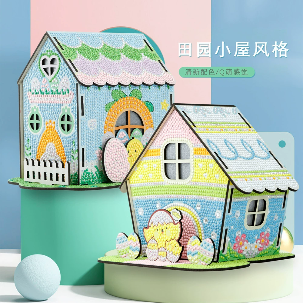 Детский 3D-пазл с алмазной вышивкой, деревянный домик ручной работы, подарок для школы, трансграничная DIY модель