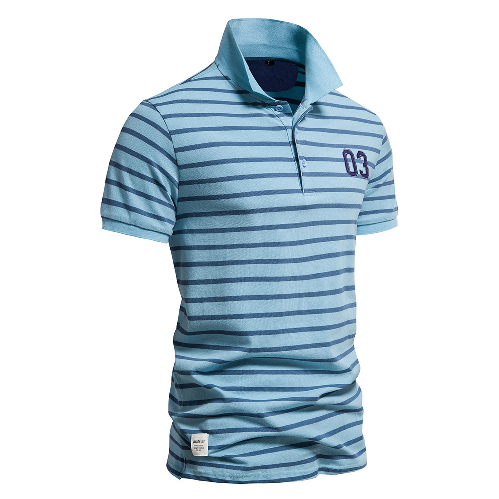 Polo casual a righe da uomo per primavera ed estate, top casual versatile con colletto a risvolto, maniche corte_voghion.com