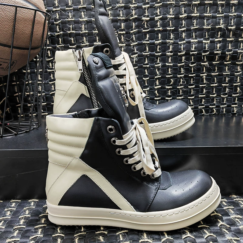 Высокие туфли с большим крючком и перевернутым треугольником обратного осмоса, черные и белые кожаные туфли больших размеров на толстой подошве, европейские и американские модные короткие сапоги, розовые парные сапоги