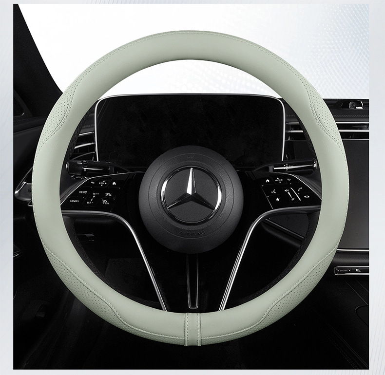Napa Leather Car Steering Wheel Cover, Universal for All Seasons, Ultra-Thin Anti-Slip Handlebar Cover for Men and Women, Fully Perforated Breathable Protective Cover