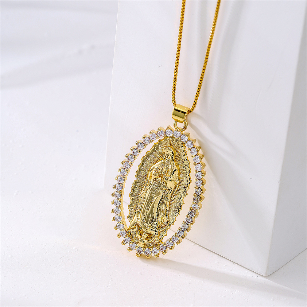 Religious Jewelry New Copper Plated 18k Gold Zircon Pendant Necklace display picture 2