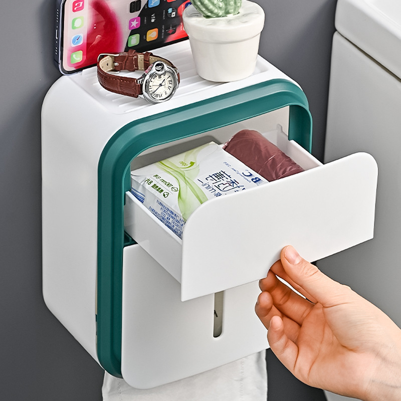バスルームティッシュボックス壁掛け防水トイレットペーパーボックスパンチフリーペーパーボックストイレットペーパー収納ラック|undefined
