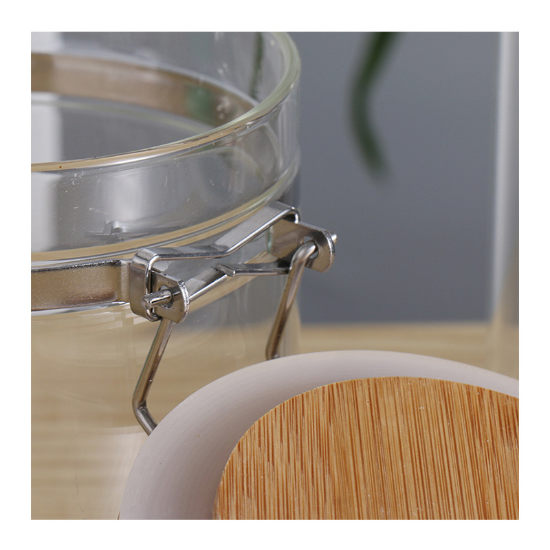 Hebilla de acero inoxidable frasco de almacenamiento de vidrio a prueba de humedad espesado vidrio de borosilicato botella sellada frasco de almacenamiento de grano